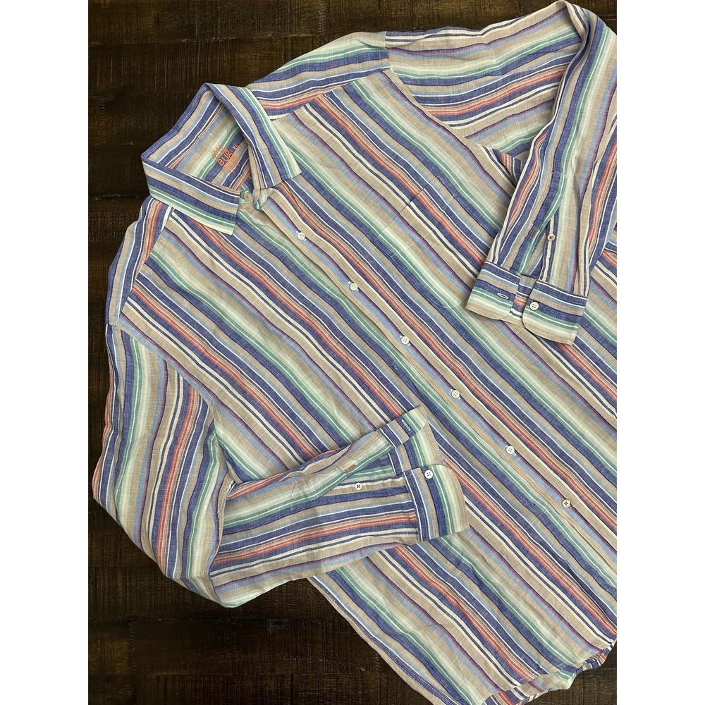 J McLaughlin Shirt Mens XL Multicolor Stripe Linen Long Sleeve Button Front